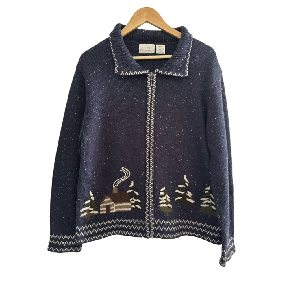 Vintage Knit Cabin Lodge Zip Cardigan Alpine Winter Sweater